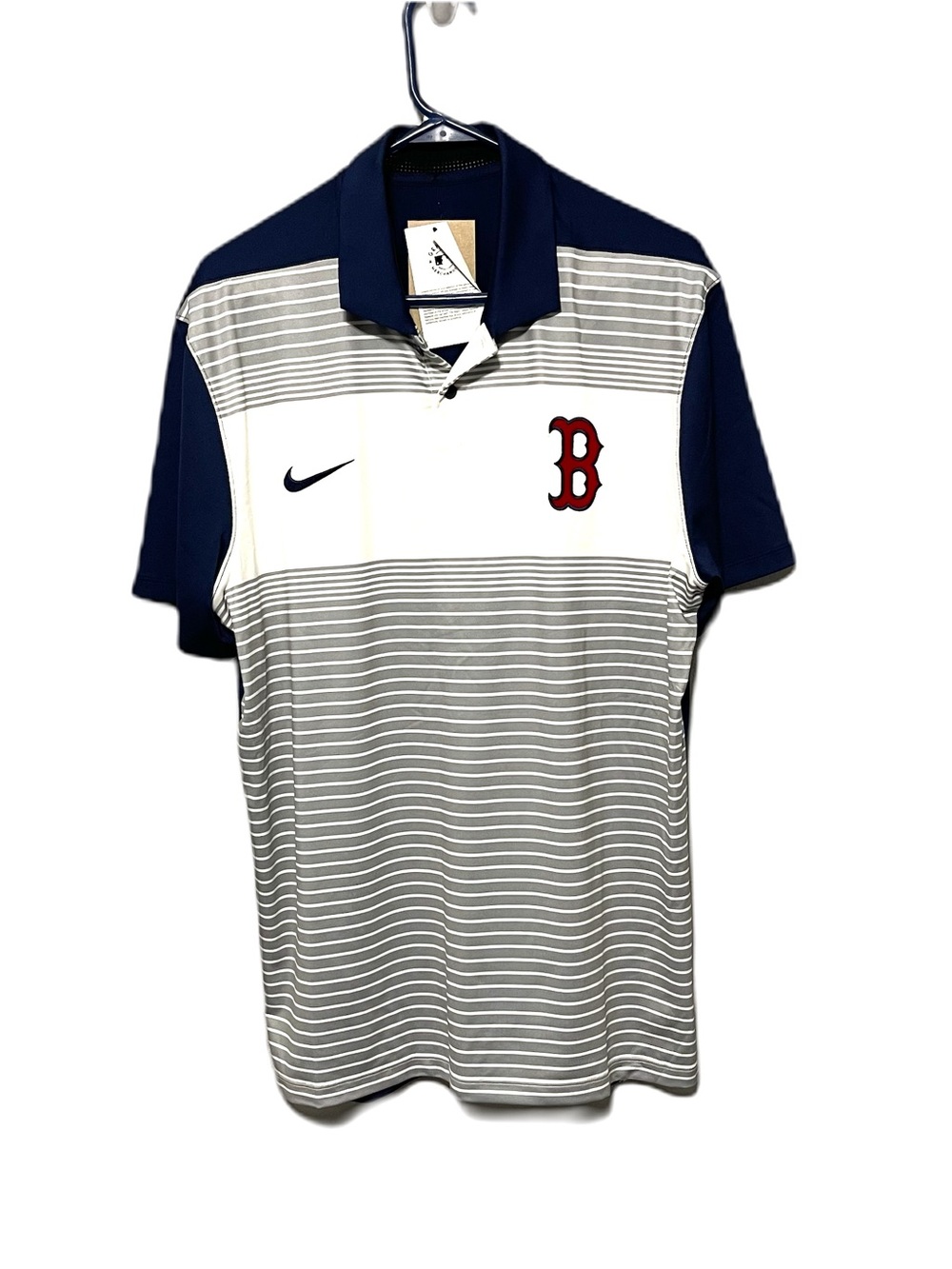 Nike Dri Fit Boston Red Sox Striped Henley Shirt Sports NWT Mens M